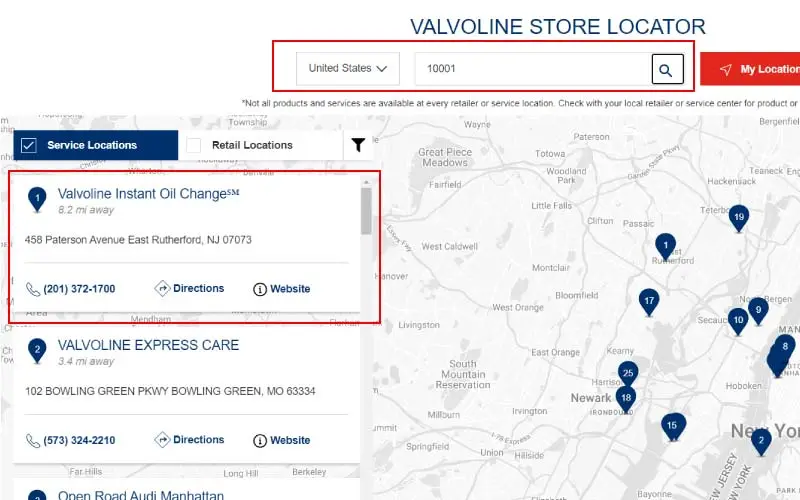 Image to add zip code or city in the Valvoline location tool
