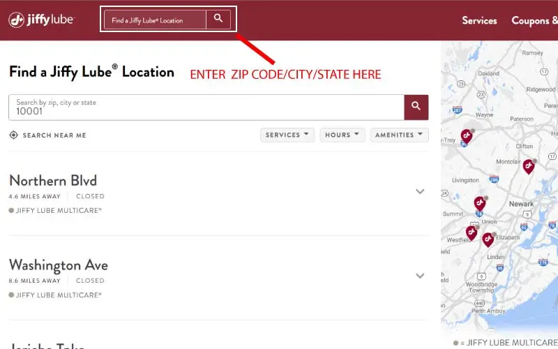 Location finder tool of jiffy lube