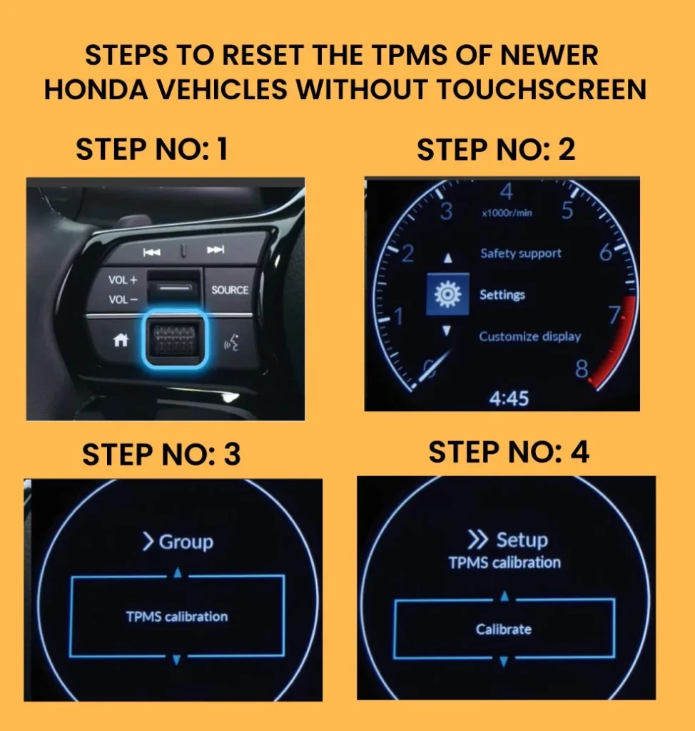 How to reset TPMS of new Honda vehicles without touchscreen display
