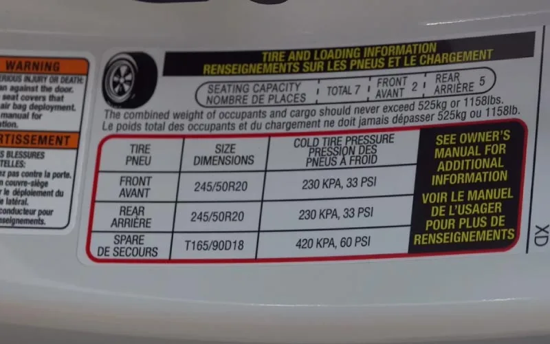 Tire pressure sticker